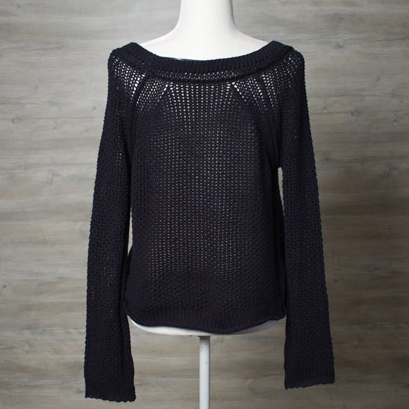 Free People Navy Crochet Sweater Small - Picture 5 of 8